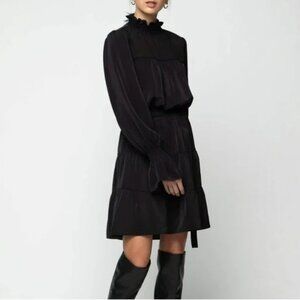 Oak + Fort Women's Long Sleeve High Neck Black Tiered Dress- Size XS- New!